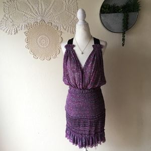 Isabel Marant purple silk print ruffle mini dress